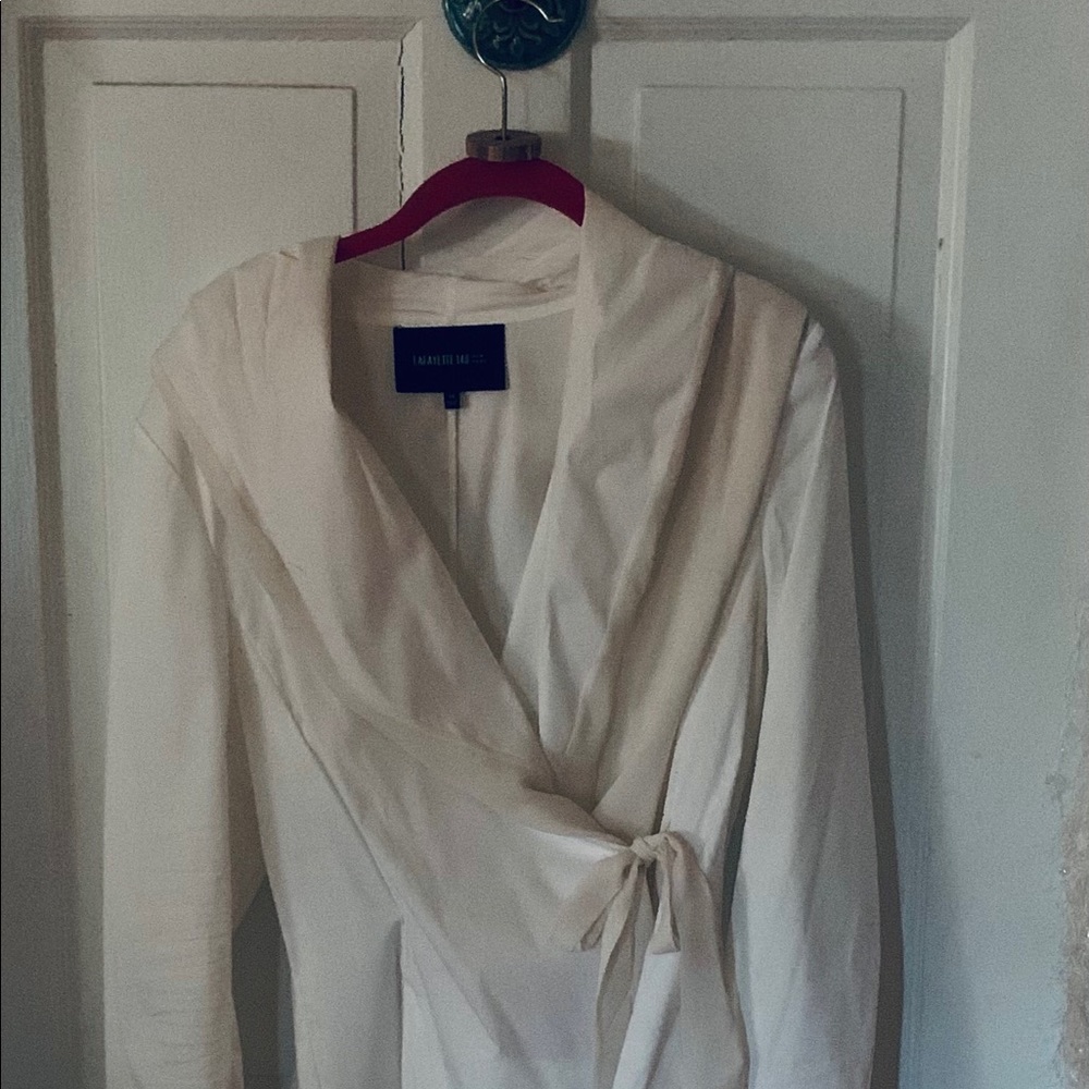 Lafayette 148 white wrap blouse